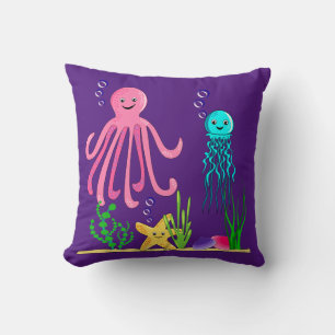 Cojín Decorativo Debajo de las olas criaturas del mar Morado