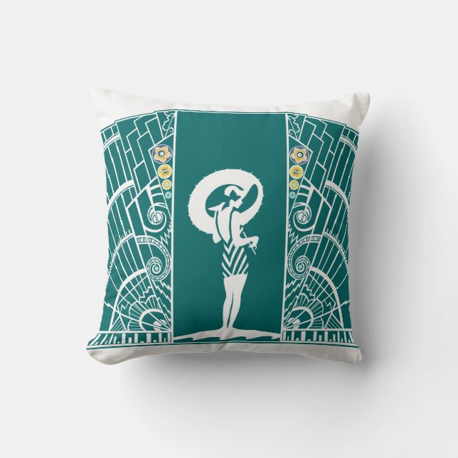 Cojín Decorativo DECO costero en turquesa y amarillo (Anverso)