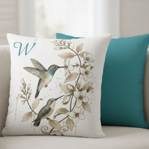 Cojín Decorativo Decor Inicial de Monograma Floral de Colibrí