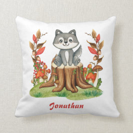 Cojín Decorativo Decoración de guardería de otoño, Lobo de bebé peq