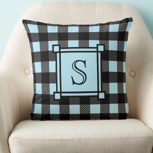 Cojín Decorativo Decoración de invierno Cuadro de Búfalo Azul Monog