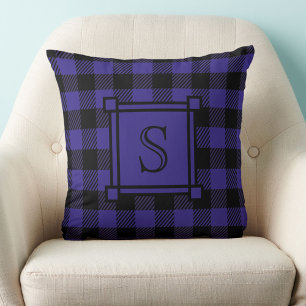 Cojín Decorativo Decoración de invierno Cuadro de Búfalo Azul Monog