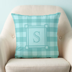 Cojín Decorativo Decoración de Invierno Cuadro de Búfalo Verde Azul