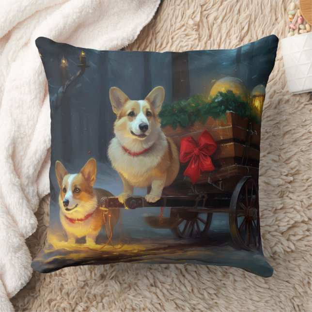 Cojín Decorativo Decoración de los Navidades Corgi Snowy Sleigh (Manta)