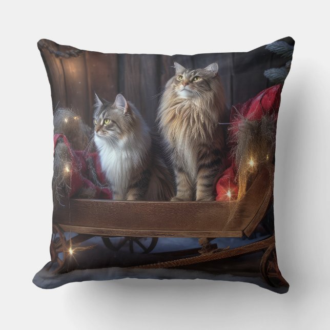 Cojín Decorativo Decoración de los Navidades Maine Coon Snowy Sleig (Anverso)