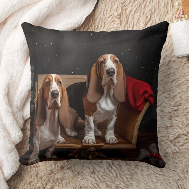 Cojín Decorativo Decoración de Navidades de Basset Hound Snowy Slei (Manta)