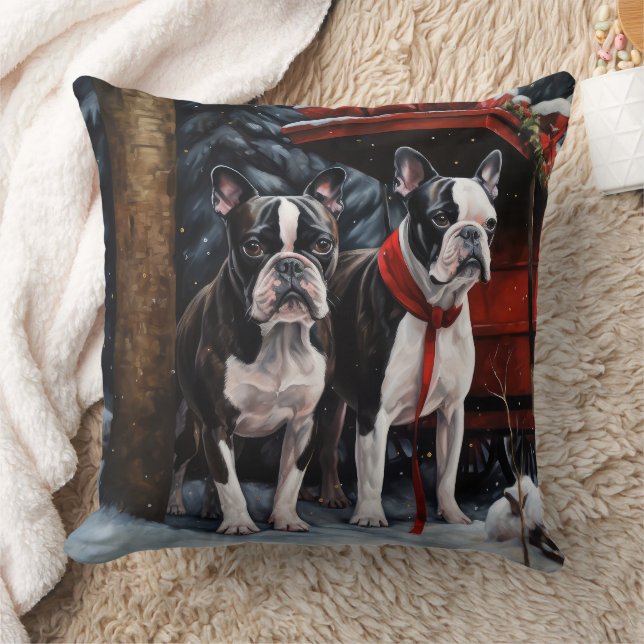 Cojín Decorativo Decoración de Navidades de Boston Terrier Snowy Sl (Manta)
