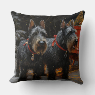 Cojín Decorativo Decoración de Navidades de Snowy Sleigh Terrier de