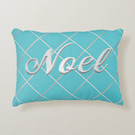 Cojín Decorativo Decoración de "Noel" azul turquesa y plateado fest