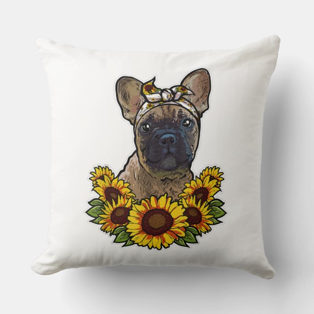 Cojín Decorativo Decoración De Sunflower Frenchie Para El Perro Ama (Anverso)