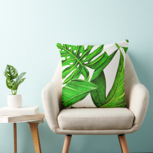 Cojín Decorativo Decoración de verano con hojas tropicales verdes