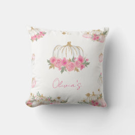 Cojín Decorativo Decoración floral de calabaza rosa y dorada otoño