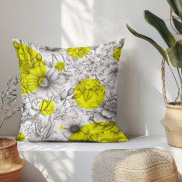 Cojín Decorativo Decoración floral de verano de tonos retro amarill