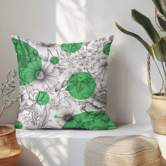 Cojín Decorativo Decoración floral de verano Kelly Green Retro Peon