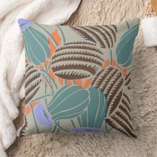 Cojín Decorativo Decoración floral moderna boho azul turquesa y lav