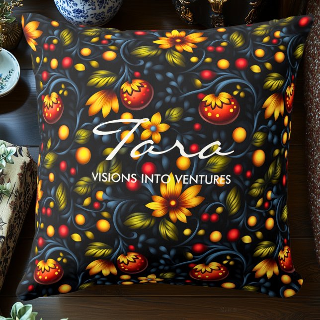 Cojín Decorativo Decoración floral vibrante inspirada en el khokhlo (Subido por el creador)