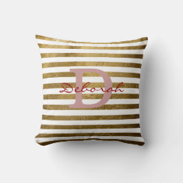 Cojín Decorativo decoración monogramada de rayas doradas personaliz