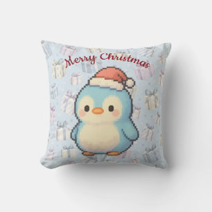 Cojín Decorativo Decoración Navideña de Pingüino en Pixel Art Paste