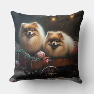 Cojín Decorativo Decoración navideña de trineo nevado con Pomerania