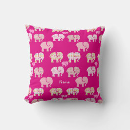 Cojín Decorativo Decoración personalizada de elefante rosa con nomb