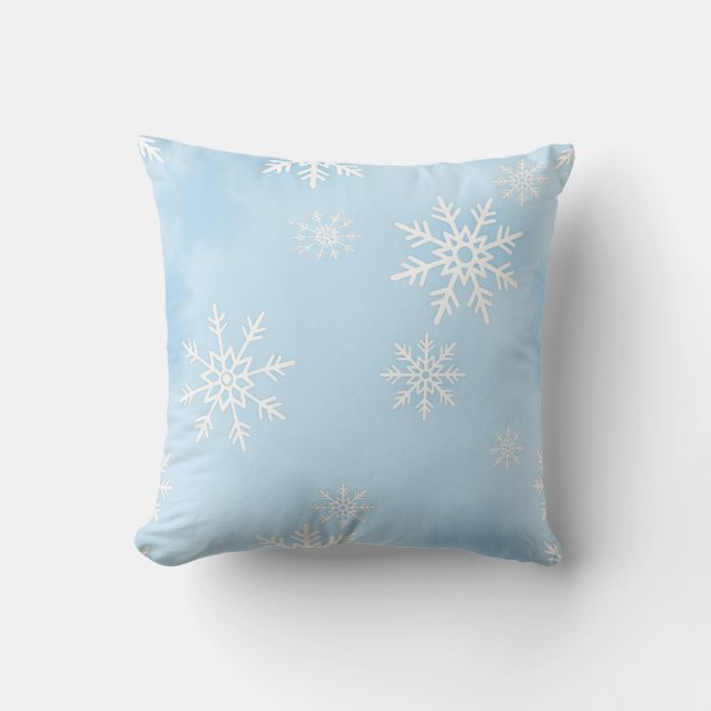 Cojín Decorativo Decorative Pillow with White Snowflakes on Blue Ba (Anverso)