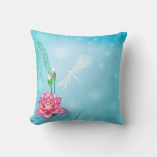 Cojín Decorativo Decorativo azul rosa loto brillo falso de hojalata