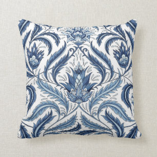 Cojín decorativo decorativo de Damasco floral azul