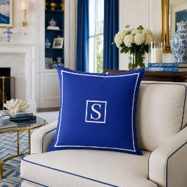 Cojín Decorativo Decorativo de Monograma Azul Náutico Personalizado