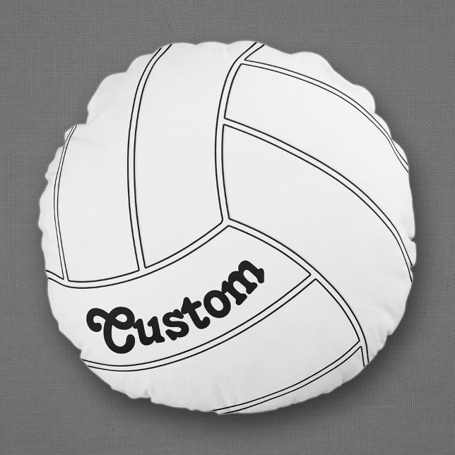 Cojín decorativo decorativo de voleibol personaliz (Round volleyball pillow with custom team name, player name or text.)