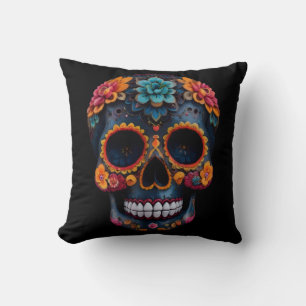Cojín Decorativo Decorativo Vintage Retro Cráneo de Azúcar Dorado B