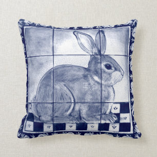 Cojín Decorativo Dedham Rabbit Blue Bunny Delft Tile Mural