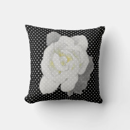 Cojín Decorativo Dedo de Polka Blanco Negro, flor blanca y adorable