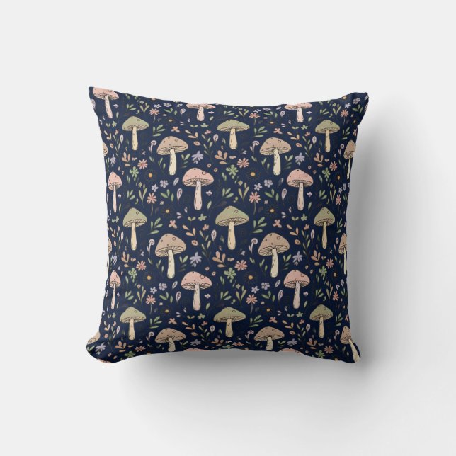 Cojín Decorativo Deep Navy Fungi Seamless Moody Dark Academia (Anverso)