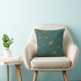Cojín Decorativo Deep Teal Japanese Sunflower Floral Pattern