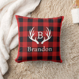 Cojín Decorativo Deer Antler Initial Buffalo Plaid