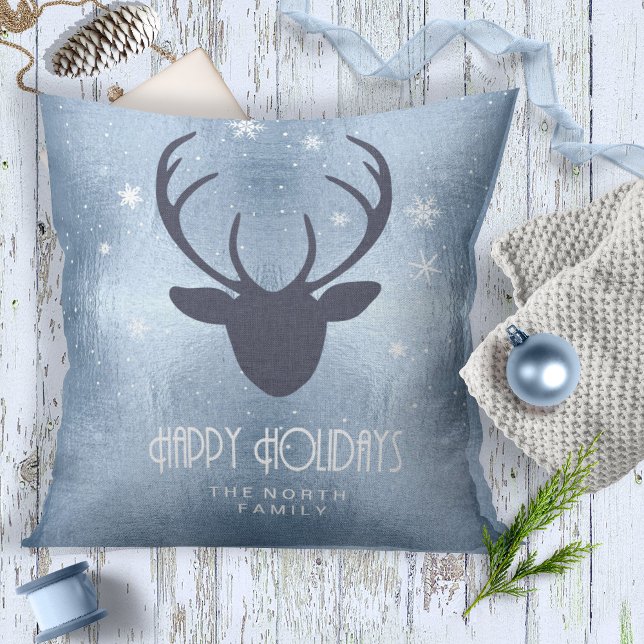 Cojín Decorativo Deer Antlers Silhouette & Snowflakes Blue ID861 (Subido por el creador)