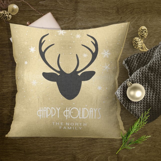 Cojín Decorativo Deer Antlers Silhouette & Snowflakes Gold ID861 (Subido por el creador)