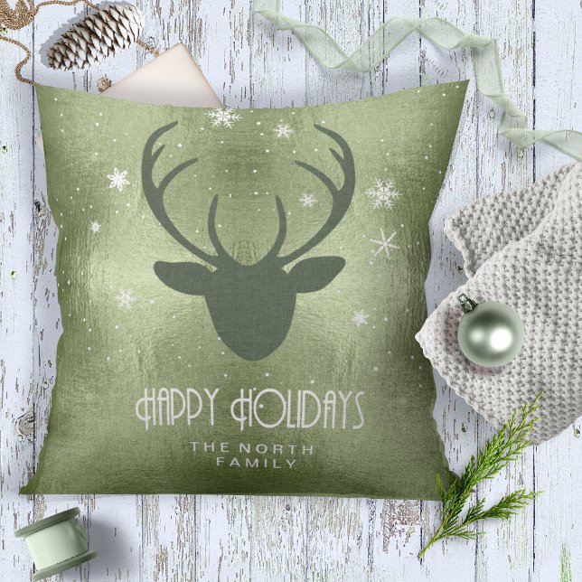 Cojín Decorativo Deer Antlers Silhouette & Snowflakes Green ID861 (Subido por el creador)