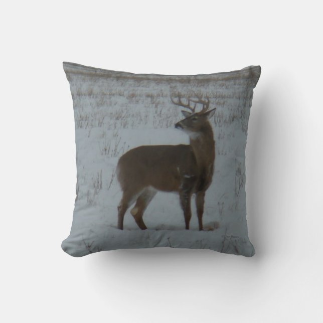 Cojín Decorativo Deer Buck de cola blanca D11 en Nieve (Anverso)