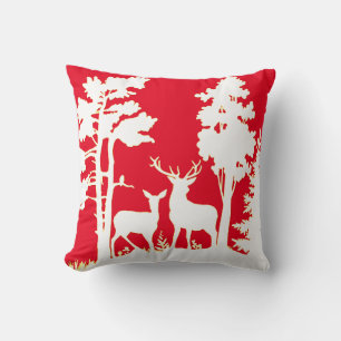 Cojín Decorativo Deer in the Wood Silhouette Navidades rojos y blan