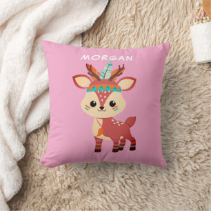 Cojín Decorativo Deer indio, nombre o mensaje, rosa