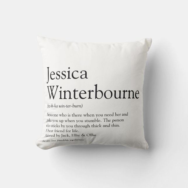 Cojín Decorativo Definición de BFF personalizada en blanco y negro (Anverso)