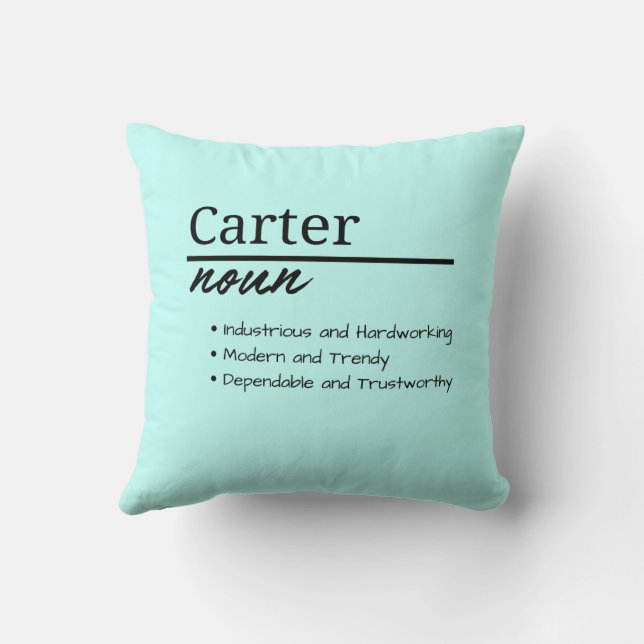 Cojín Decorativo Definición de nombre personalizado de Carter, Boy (Reverso)