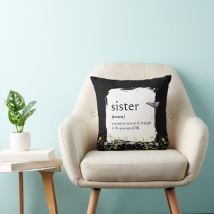Cojín Decorativo Definición del diccionario para HERMANA con flores