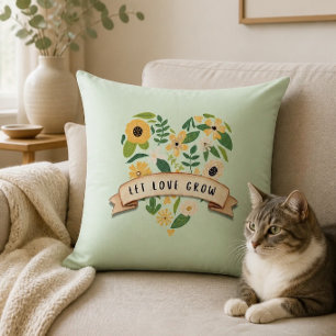 Cojín Decorativo Deja que el amor crezca   Corazón botánico