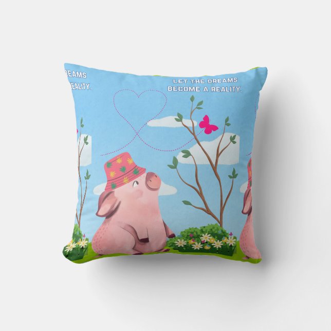 Cojín Decorativo deja que la cita del sueño-cerdo (Anverso)