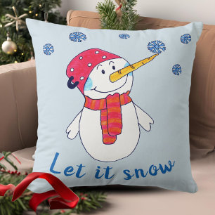 Cojín Decorativo Deja que nieve Niños con un copo de nieve Muñeco d