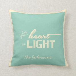 Cojín Decorativo Deje su corazón ser verde claro y poner crema