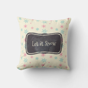 Cojín Decorativo Dejemos que nieva el patrón rosado y azul de copo