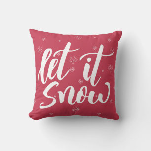 Cojín Decorativo Déjenlo que nieva caligrafía de copos de nieve roj
